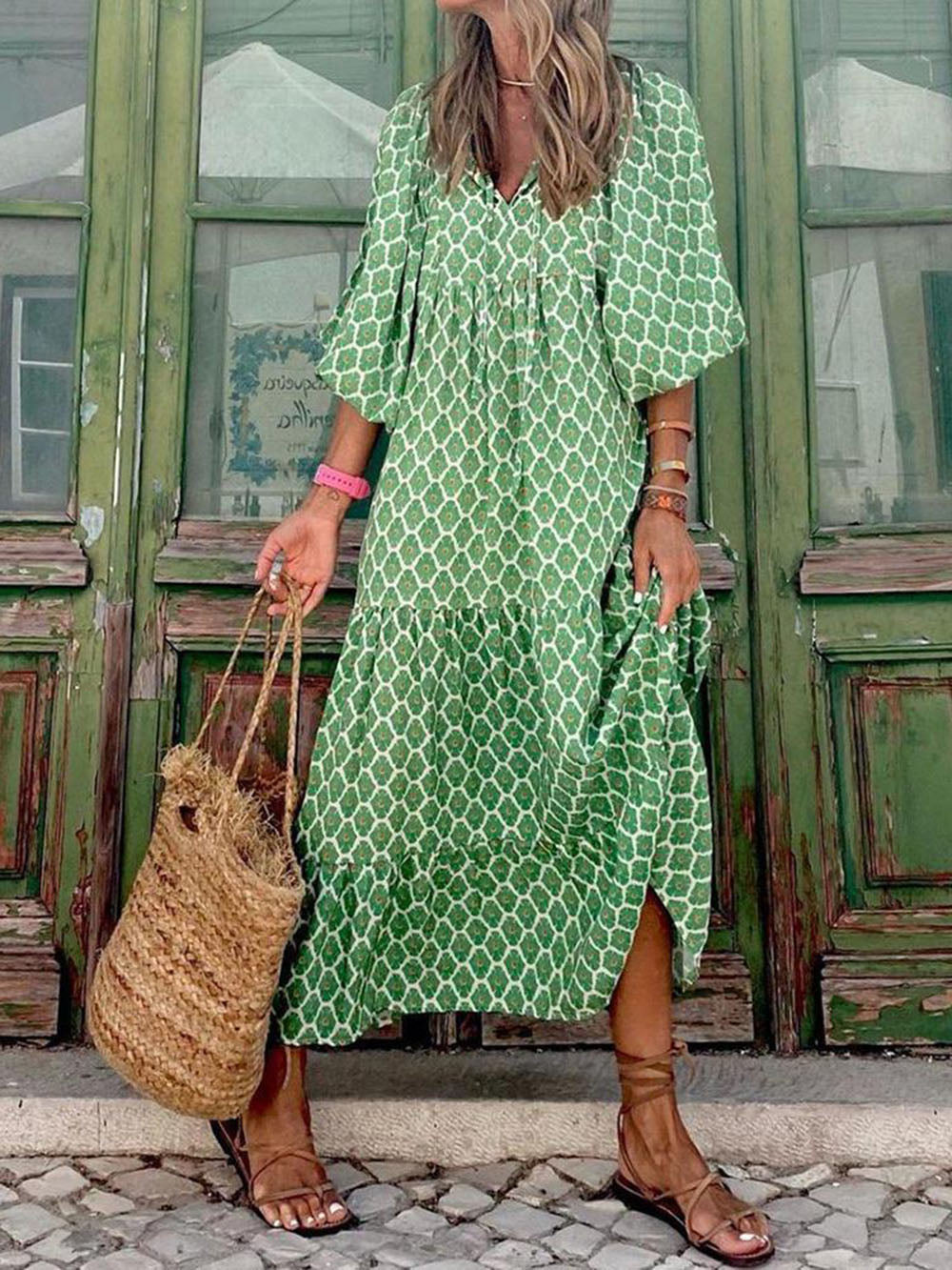 Abito Lungo Boho con Stampa Etnica