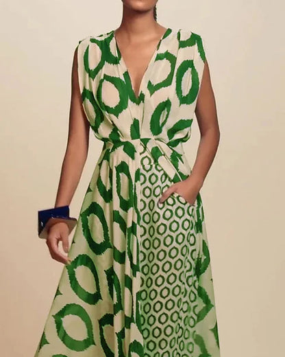 Completo Due Pezzi Casual Senza Maniche a Fantasia con Vita Sottolineata