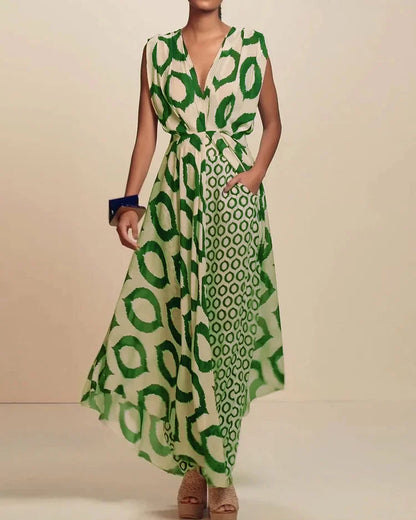 Completo Due Pezzi Casual Senza Maniche a Fantasia con Vita Sottolineata